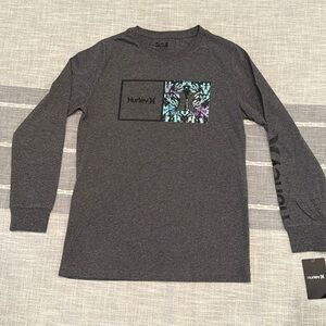 Boys Hurley gray surfer logo print long sleeve tee shirt size L(12/13)